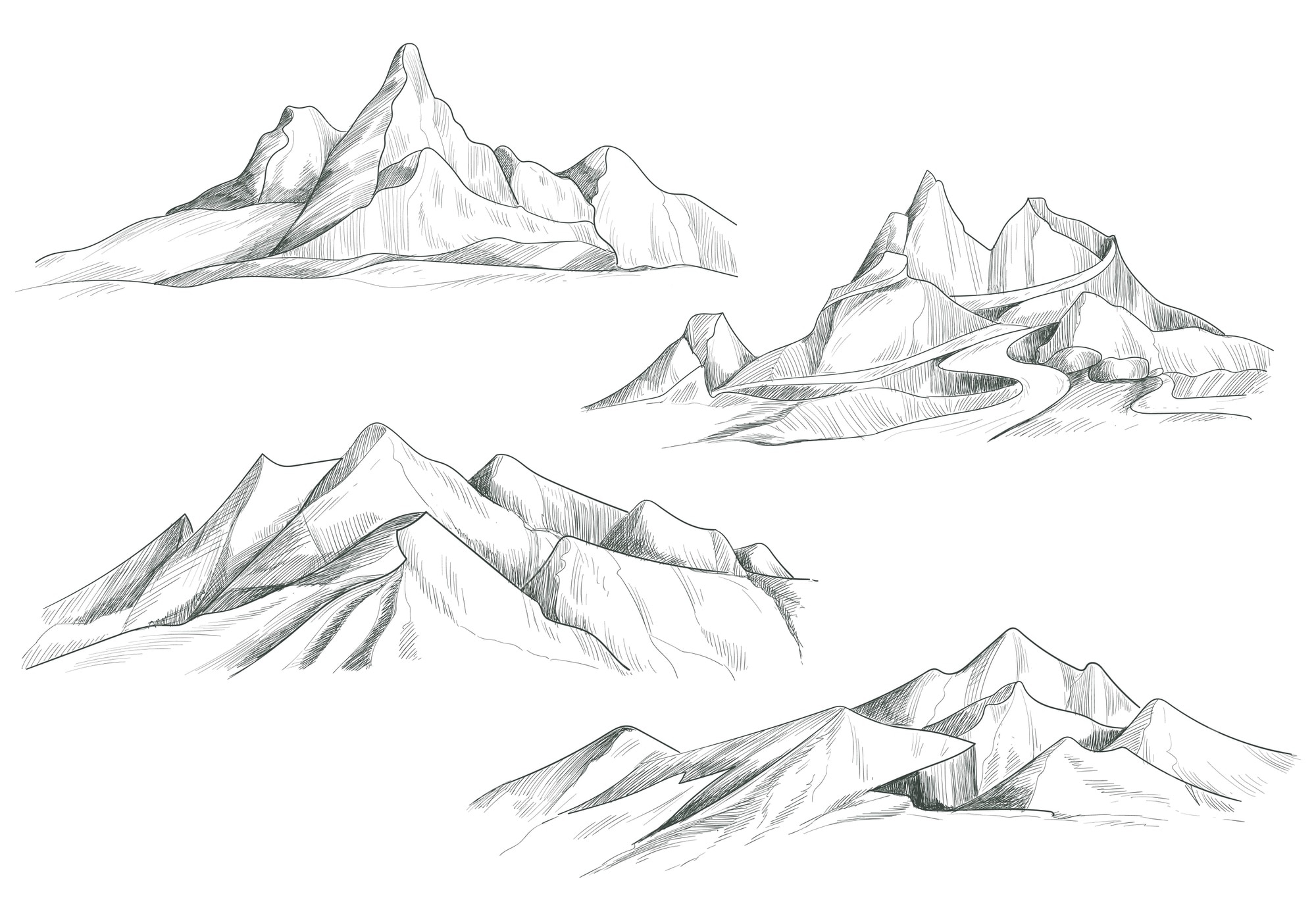 Dibujo a mano alzada, paisaje de montaña, diseño de bocetos | Vector Gratis