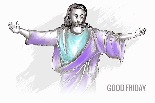 Dibujo a mano boceto viernes santo con fondo de tarjeta de jesucristo el hijo de dios