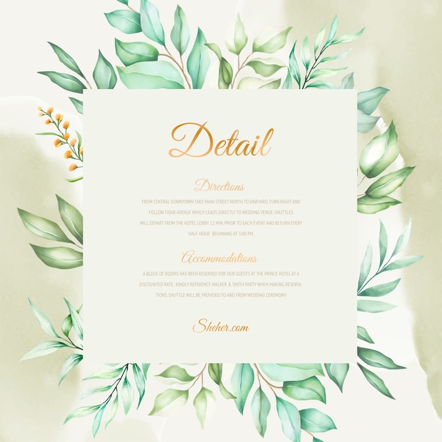 Dibujo a mano elegante invitación de boda diseño floral