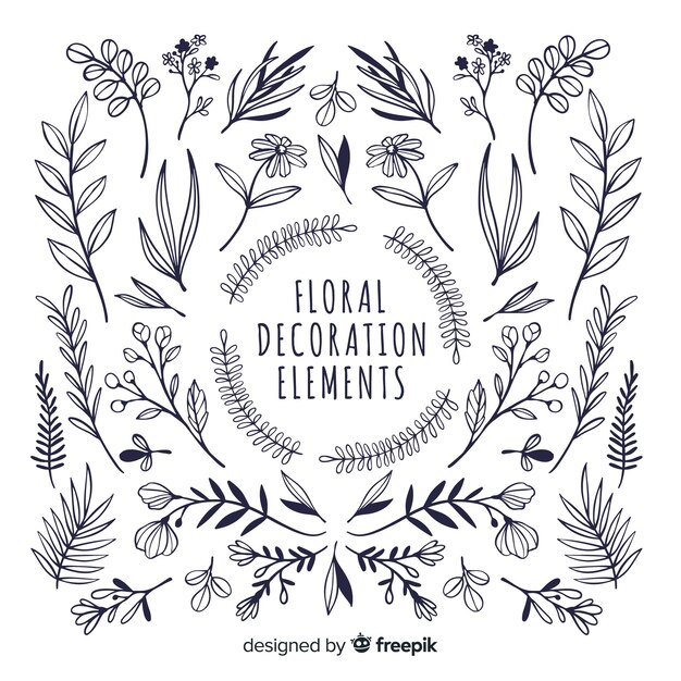 Dibujo a mano de elementos de decoración floral
