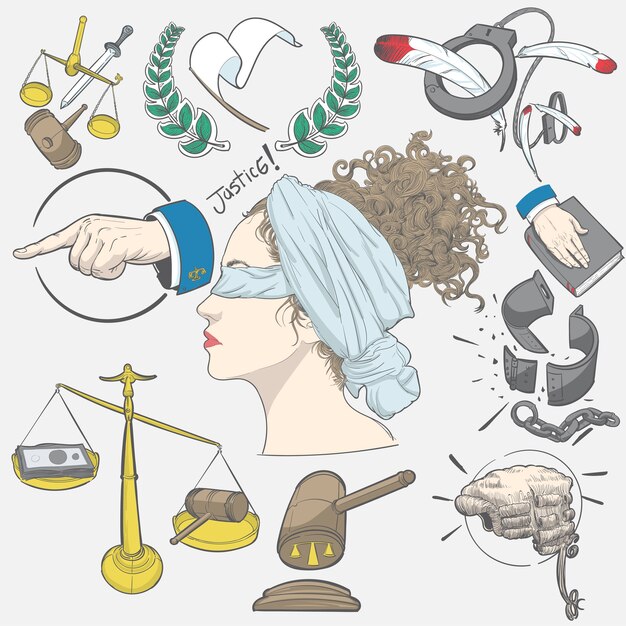 Dibujo a mano ilustración conjunto de justicia