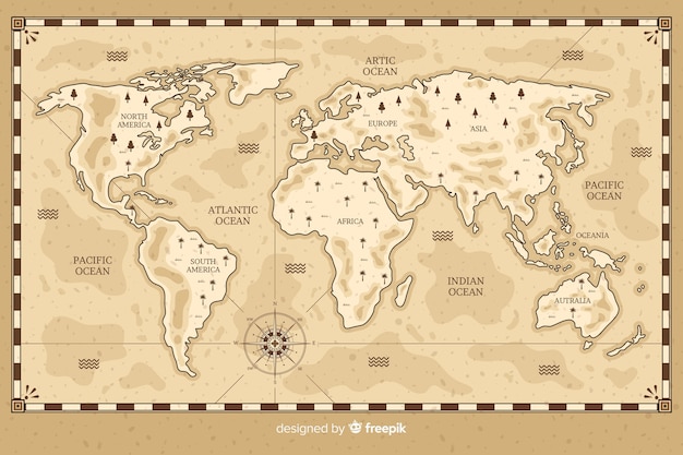 Vector gratuito dibujo de mapa mundial en estilo vintage