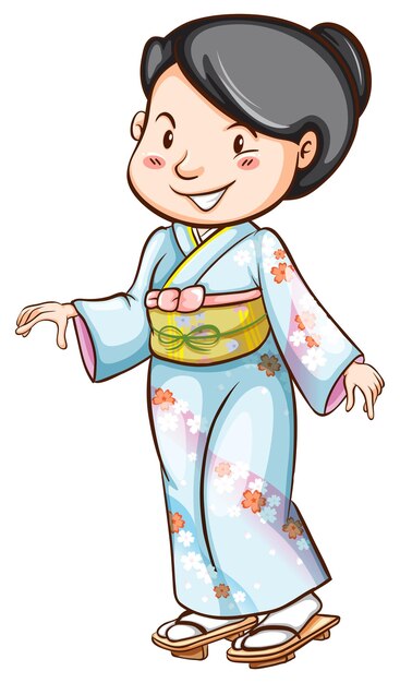 Un dibujo de una mujer con un vestido asiático.