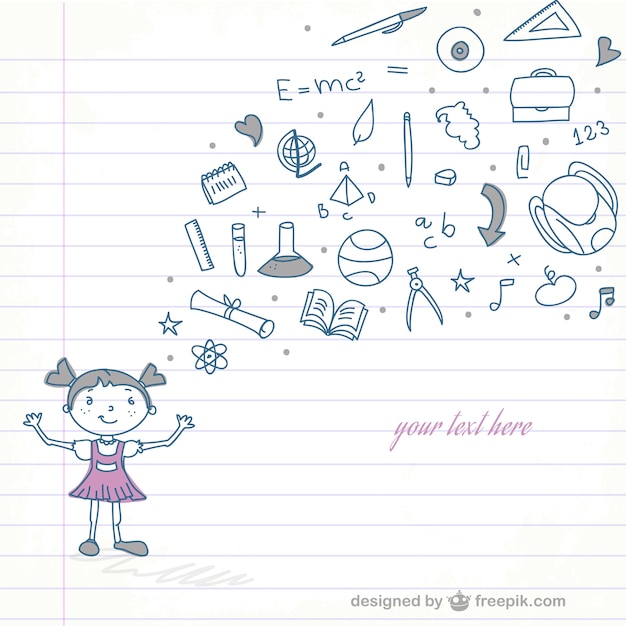 Vector gratuito dibujo niña en la escuela