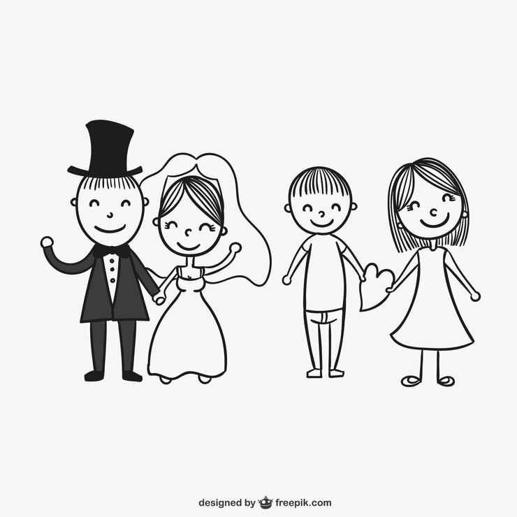Vector gratuito dibujo de parejas de recién casados