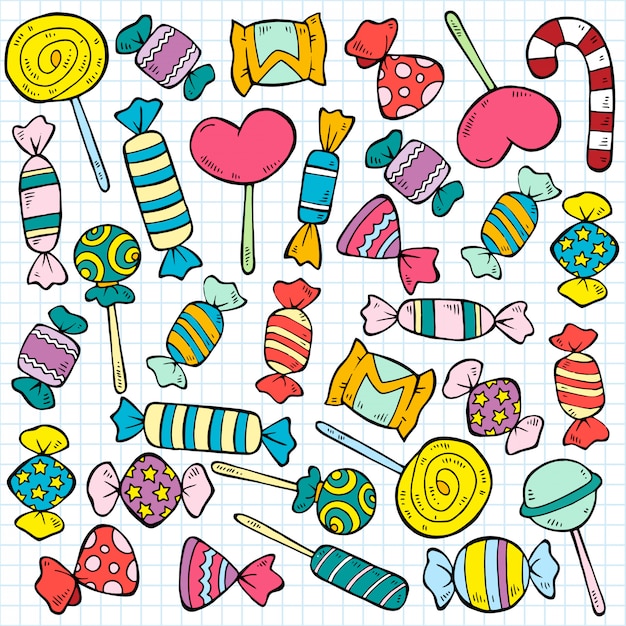 Dibujo de patrón de caramelos y paletas de colores