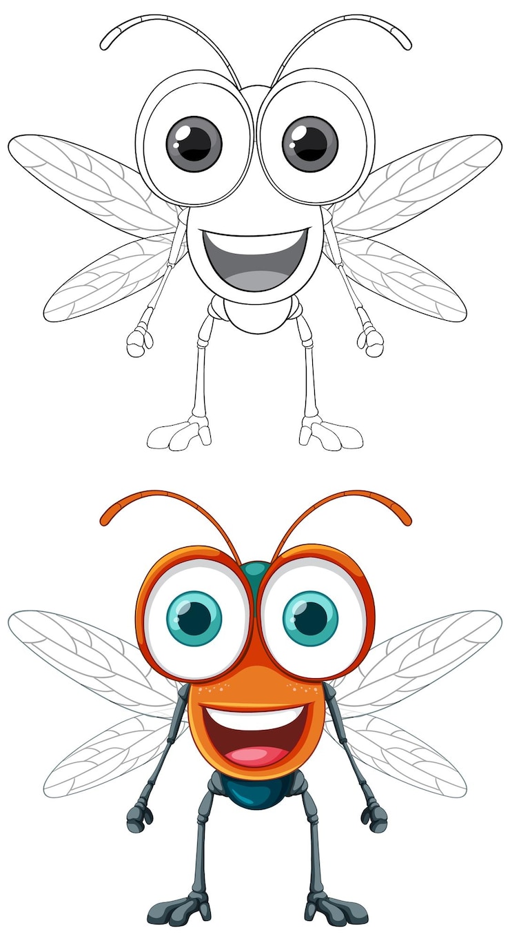 Vector gratuito el dibujo de personajes de dibujos animados de happy fly