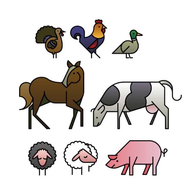 Dibujo plano de animales de granja