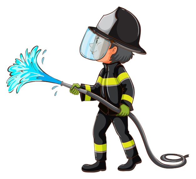 Un dibujo simple de un bombero sosteniendo una manguera.