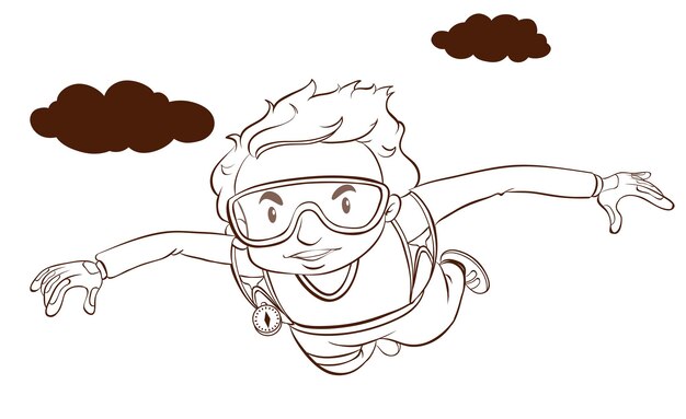Un dibujo simple de un niño saltando en paracaídas.