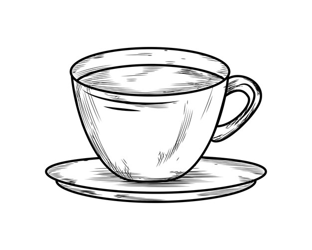 dibujo de taza de café en la ilustración del plato aislado