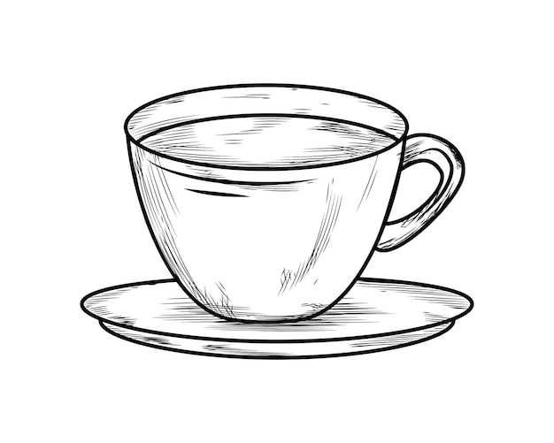 dibujo de taza de café en la ilustración del plato aislado