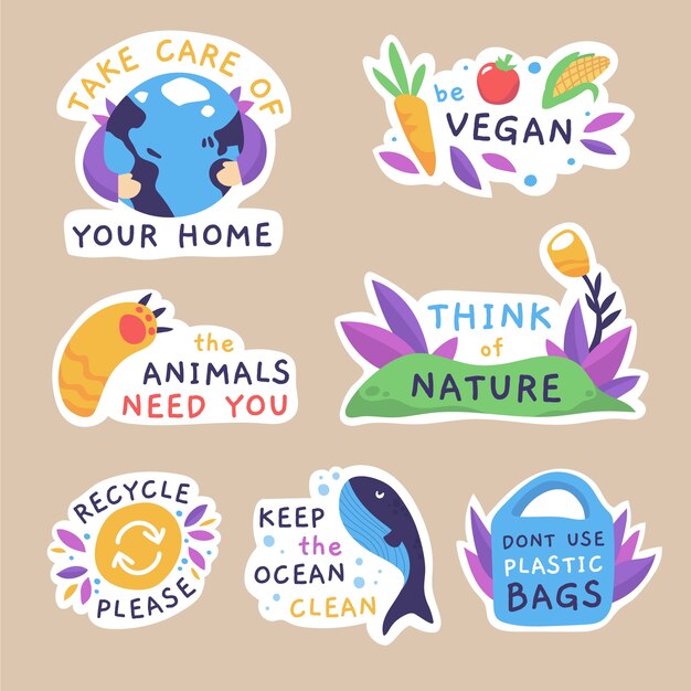 Dibujo del tema de la colección de insignias de ecología
