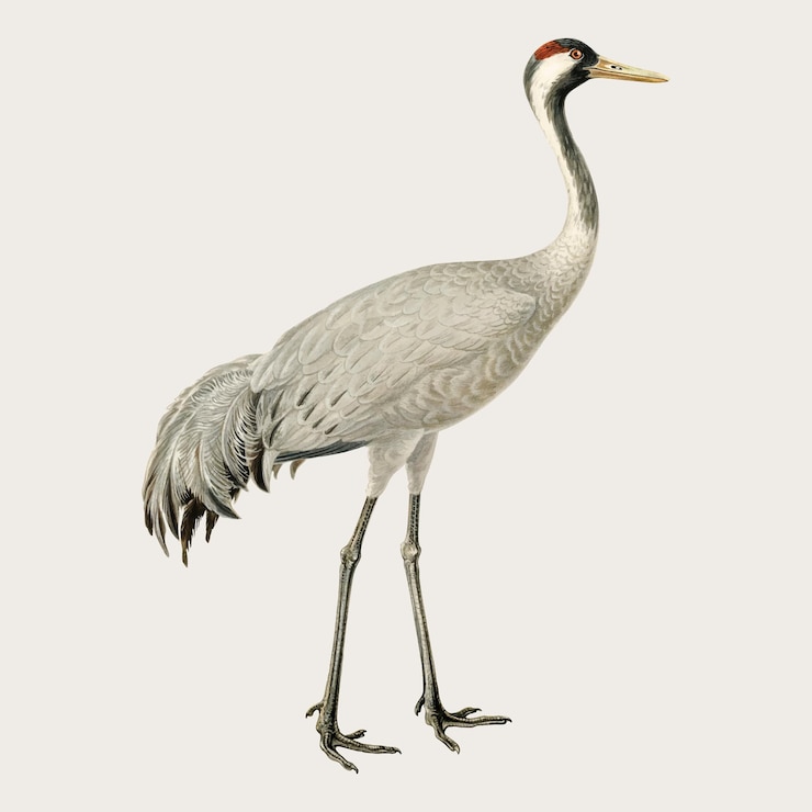 Vector gratuito dibujo vintage de vector de pájaro de grúa común