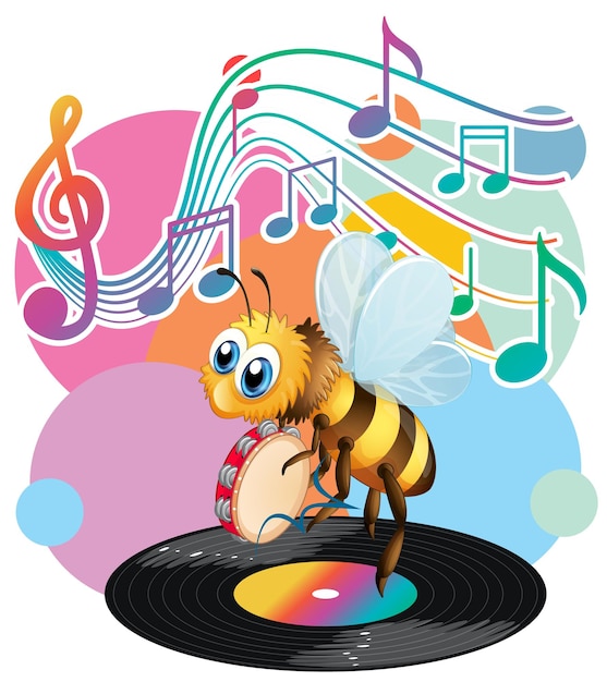 Vector gratuito dibujos animados de abeja con símbolos de melodía musical