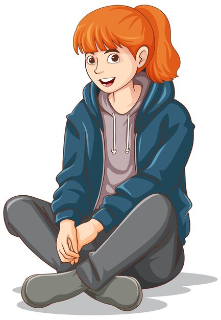 Dibujos animados adolescentes felices sentados en el suelo