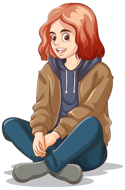 Dibujos animados adolescentes felices sentados en el suelo