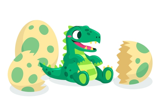 Vector gratuito dibujos animados adorable bebé dinosaurio ilustrado