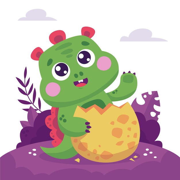 Vector gratuito dibujos animados adorable bebé dinosaurio ilustrado