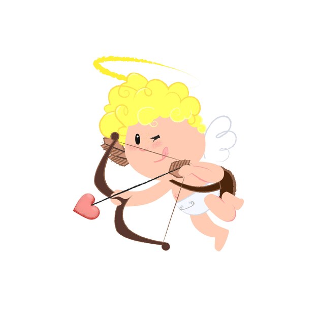 Dibujos animados alegre Cupido haciendo tiro con arco