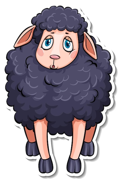 Dibujos animados de animales de granja de ovejas negras tristes pegatina