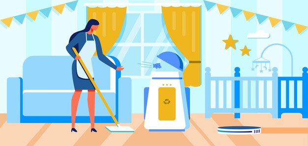 Dibujos Animados De Automatizacion De Ama De Casa Y Tareas