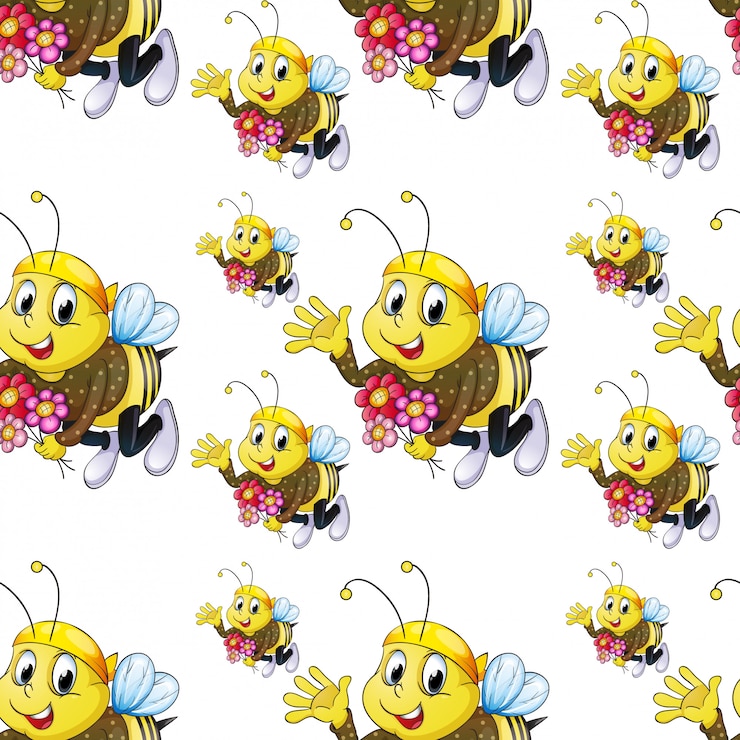 Vector gratuito dibujos animados de azulejos de patrones sin fisuras con abeja