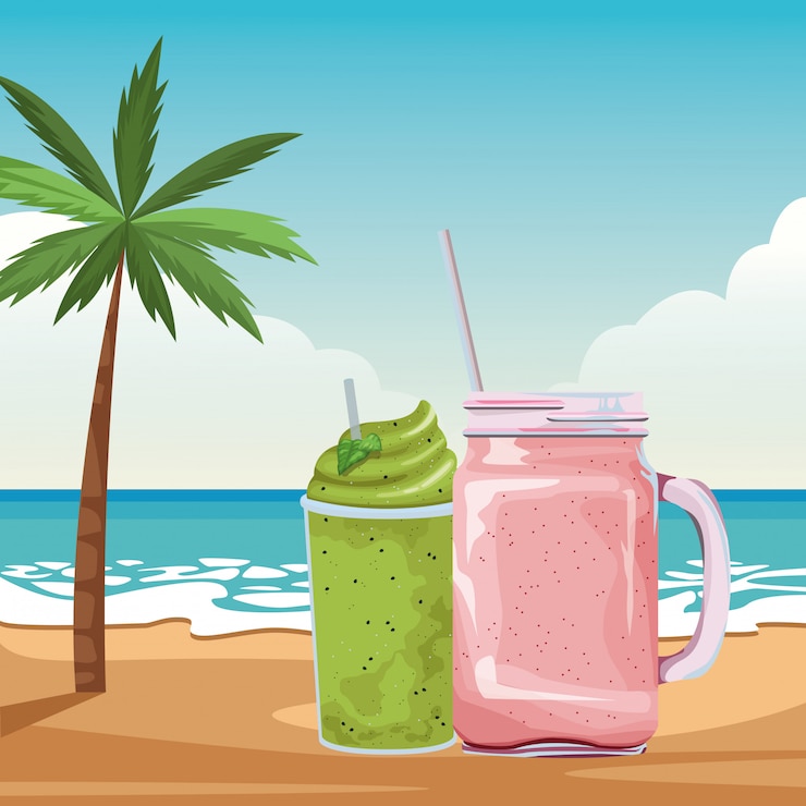 Vector gratuito dibujos animados de bebidas tropicales de frutas