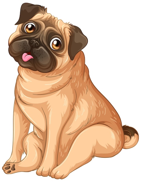 Dibujos animados de cachorro pug sobre fondo blanco