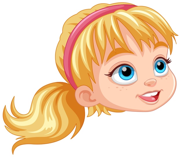 Dibujos animados de cara de niña linda con banda para el cabello aislada