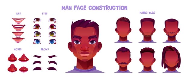 Dibujos animados de construcción de cara de hombre afroamericano