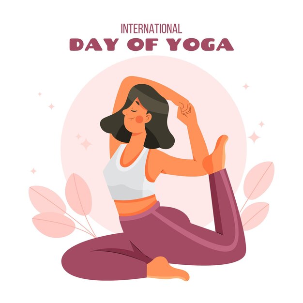 Dibujos animados del día internacional de la ilustración del yoga
