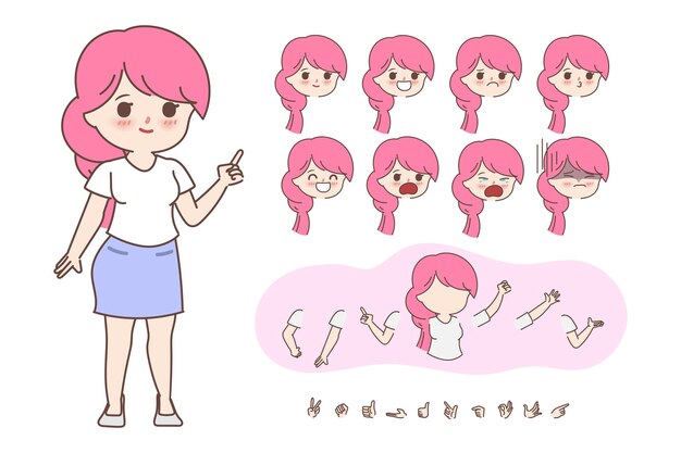 Dibujos animados dibujados a mano doodle mujer linda en diseño de creación de personajes voluntarios para animación