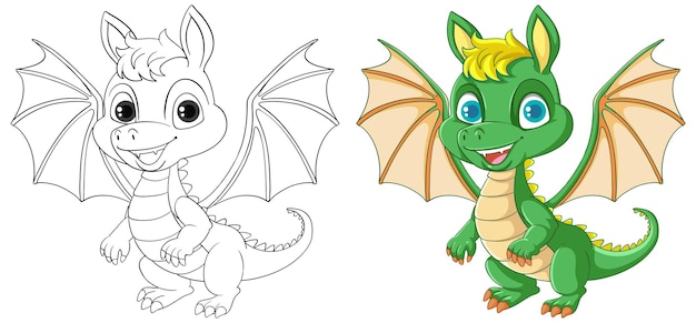 Vector gratuito dibujos animados de dragón y su personaje de colorear garabateo