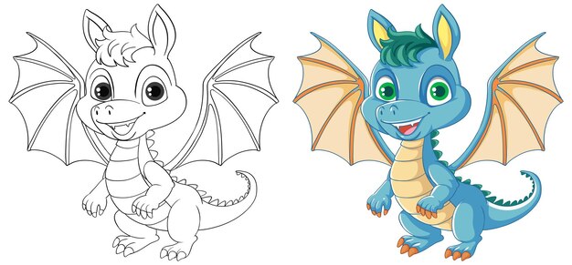 Dibujos animados de dragones y su personaje para colorear garabatos
