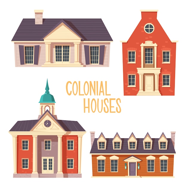 Dibujos animados de edificio de estilo colonial retro urbano