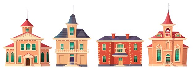 Dibujos animados de edificio de estilo colonial retro urbano