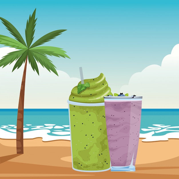 Vector gratuito dibujos animados de frutas batido tropical bebida