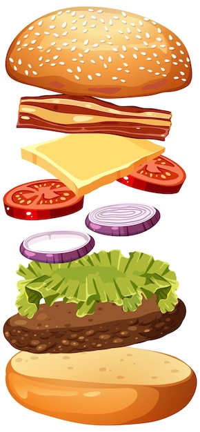 Dibujos animados de hamburguesa deliciosa aislado