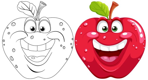 Dibujos animados de Happy Apple antes y después