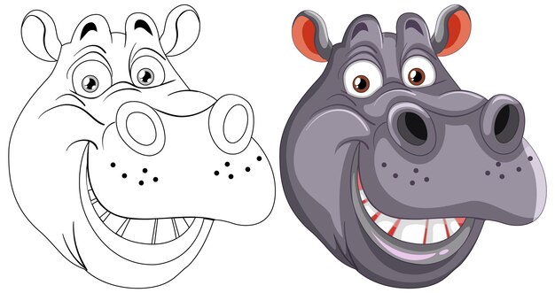 Dibujos animados de hipopótamos felices antes y después