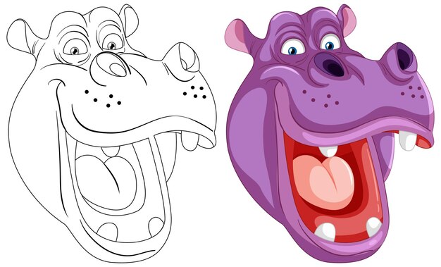 Dibujos animados de hipopótamos felices antes y después