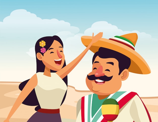 Dibujos animados de icono de cultura tradicional mexicana