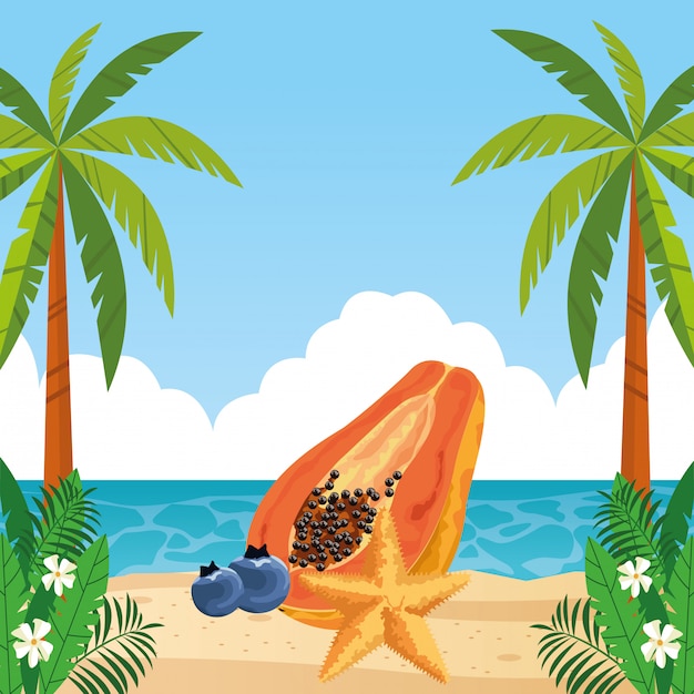 Vector gratuito dibujos animados de iconos de frutas tropicales exóticos