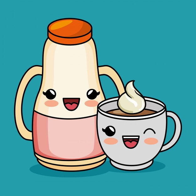 dibujos animados kawaii jugo taza café