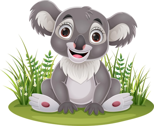 Dibujos Animados Lindo Bebe Koala Sentado En La Hierba Vector Premium Dibujos Animados Lindo Bebe Koala Sentado En La Hierba Vector Premium