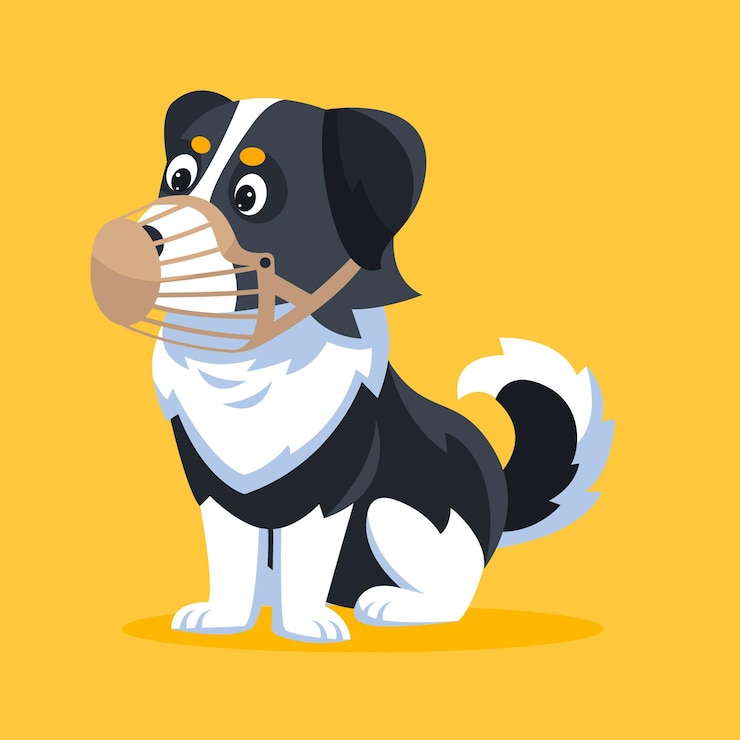 Vector gratuito dibujos animados lindo cachorro con bozal