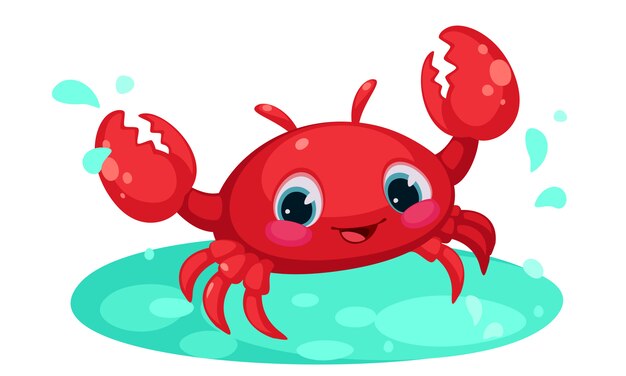 Dibujos animados lindo cangrejo rojo en estanque de agua | Vector ...
