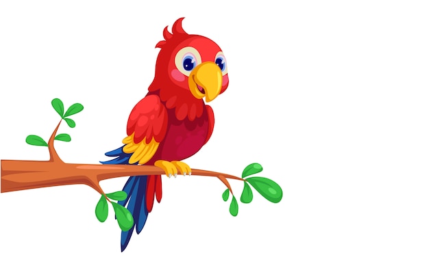 Vector gratuito dibujos animados lindo guacamayo sentado en la rama