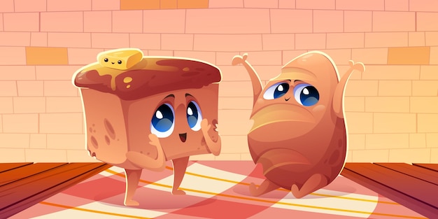 Vector gratuito dibujos animados lindo panadería personajes pan y pan